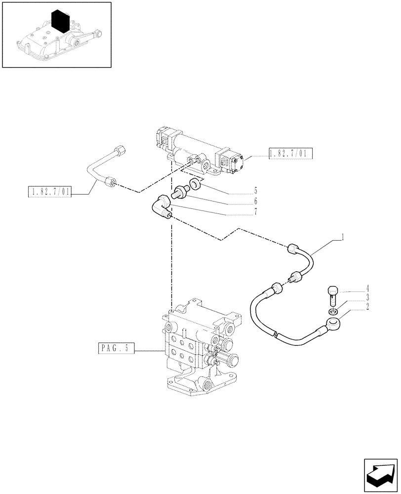 Схема запчастей Case IH JX1075C - (1.82.7/07[08]) - (VAR.136) 2 REMOTE VALVES FOR EDC - PIPES - D5484 (07) - HYDRAULIC SYSTEM