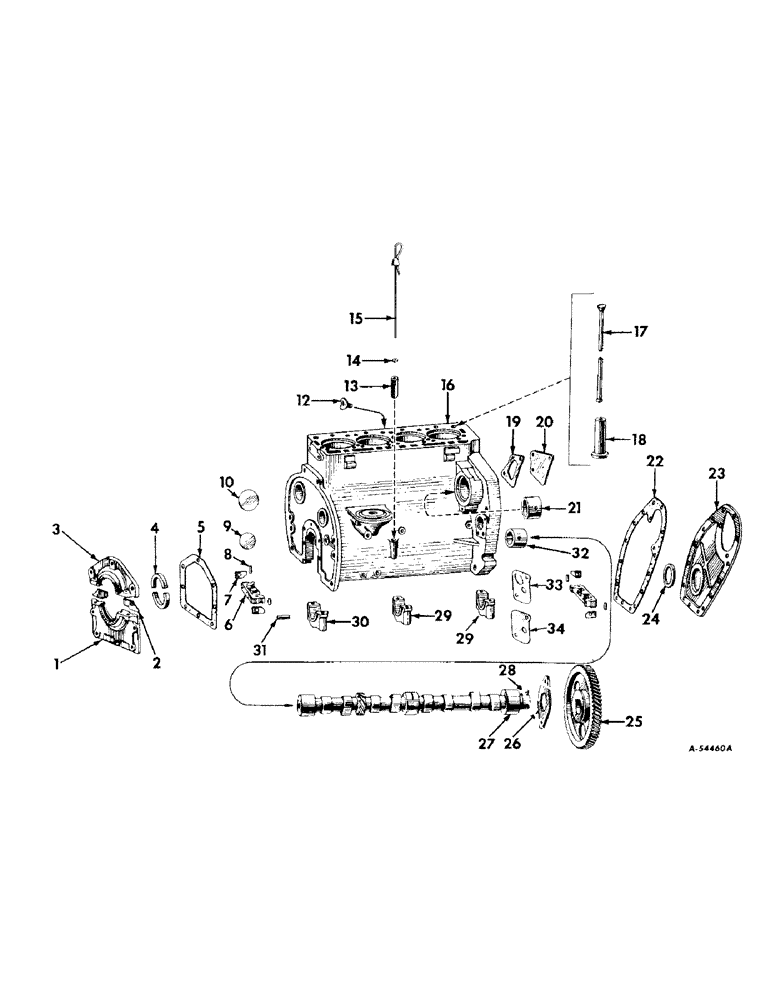 Схема запчастей Case IH 230 - (018) - ENGINE, CRANKCASE, FRONT COVER, CAMSHAFT AND RELATED PARTS, C-123, 65001 UP (01) - ENGINE