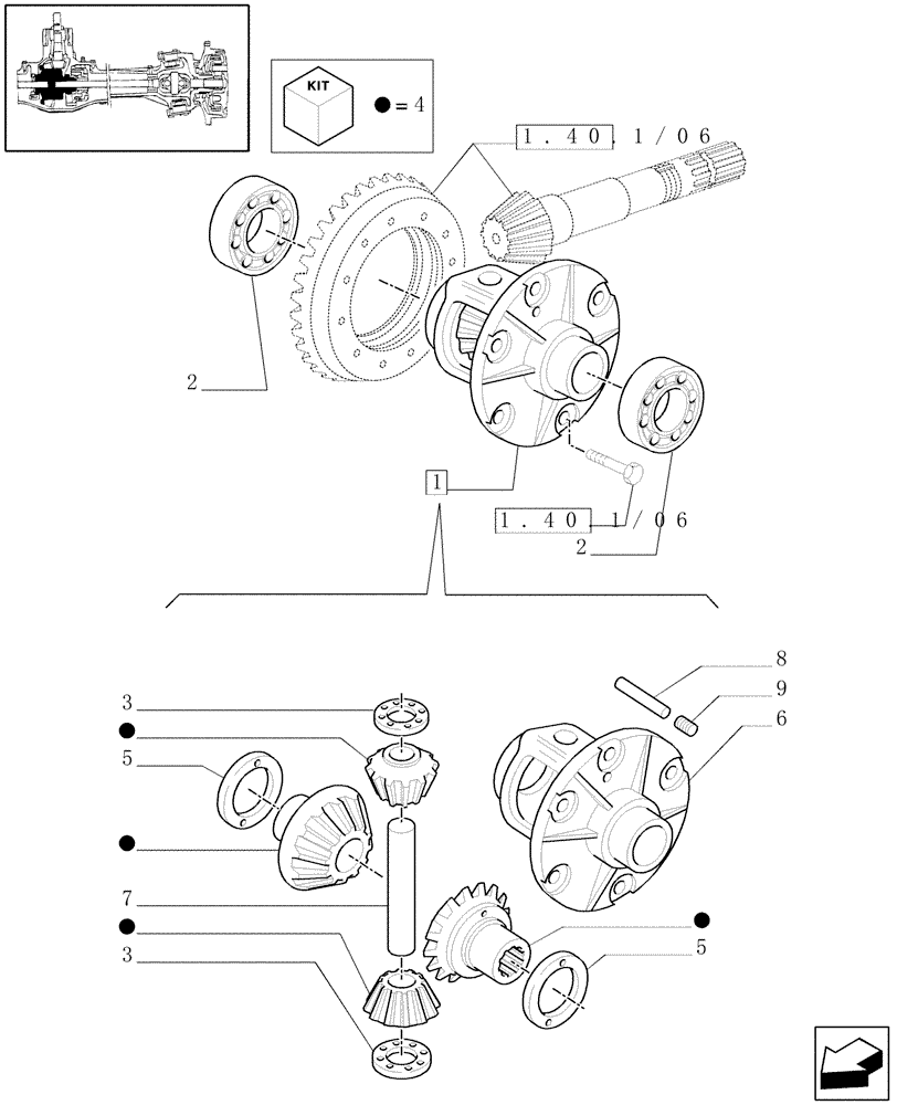 Схема запчастей Case IH JX1075C - (1.40.1/07) - (VAR.323-323/1) STANDARD FRONT AXLE W/ ELECTROHYDR. DIFF. LOCK (40 KM/H) - DIFFERENTIAL (04) - FRONT AXLE & STEERING