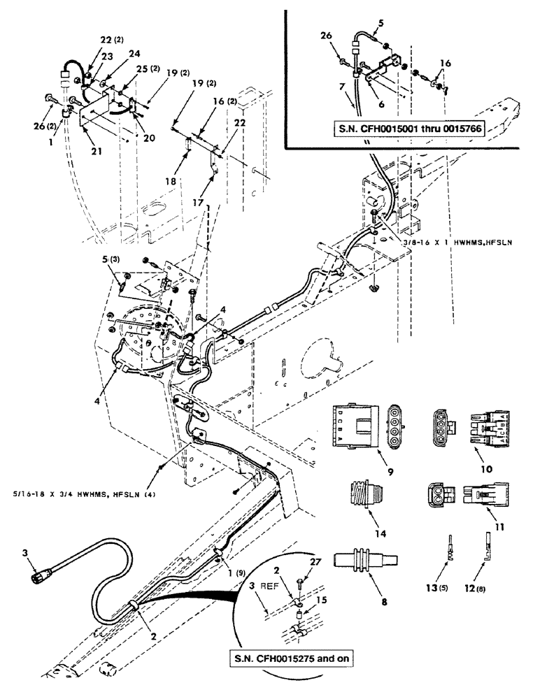 Схема запчастей Case IH 8450 - (042) - ELECTRICAL SENSOR AND ACTUATOR ASSEMBLY, SERIAL NUMBER CFH0015275 AND ON (06) - ELECTRICAL