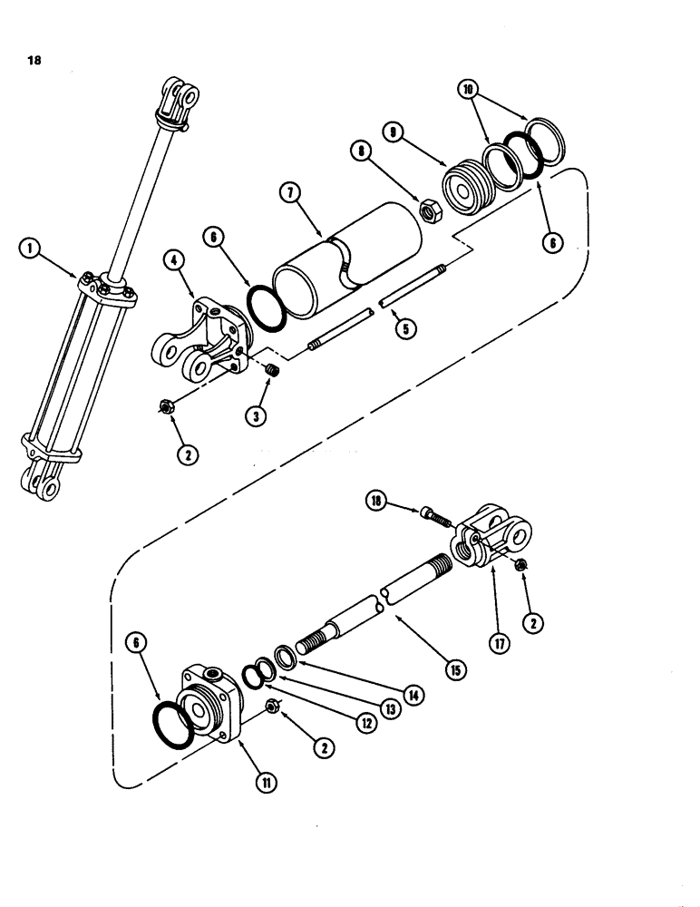 Схема запчастей Case IH 3640 - (18) - TAILGATE HYDRAULIC CYLINDER, 2 INCH (51 MM) BORE X 16 INCH (406MM) STROKE 