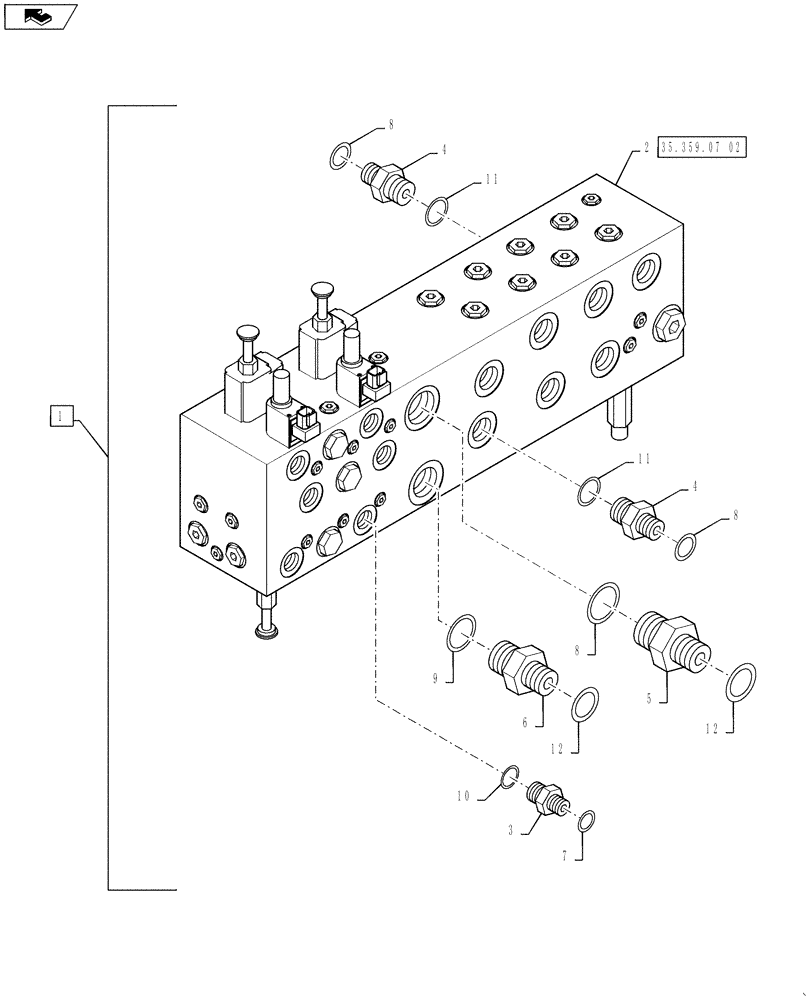 Схема запчастей Case IH 810 - (35.359.07[01]) - VALVE WITH FITTINGS, DOUBLE BIN WITH AUGERS (35) - HYDRAULIC SYSTEMS