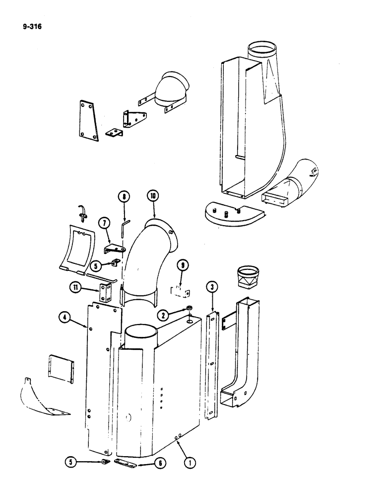 Схема запчастей Case IH 782 - (9-316) - DRUM DOORS AND REAR OUTLETS (09) - CHASSIS ATTACHMENTS