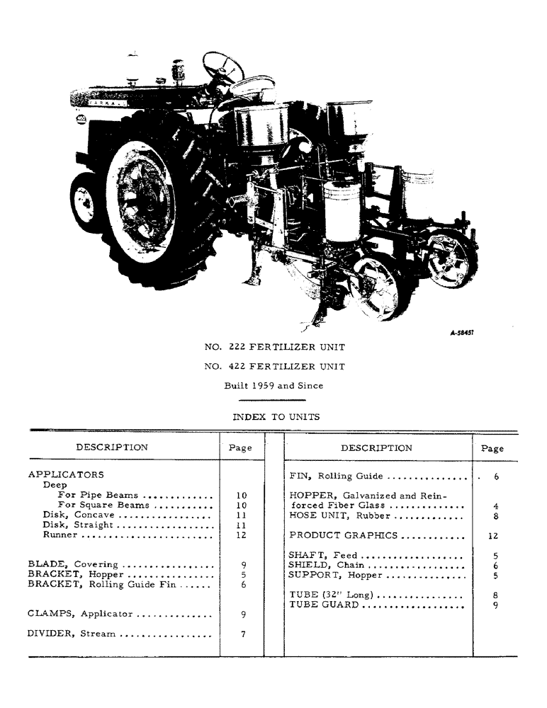 Схема запчастей Case IH 422 - (X-03) - NO. 222 AND NO. 422 FERTILIZER UNIT - INDEX TO UNITS 