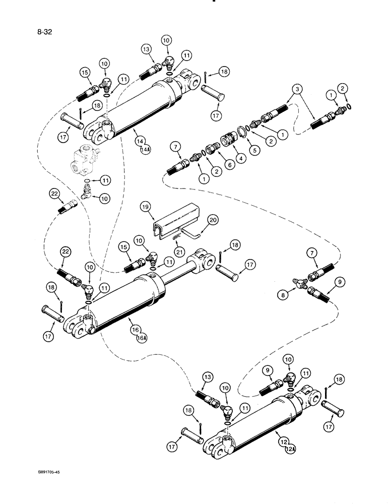 Схема запчастей Case IH 8500 - (8-32) - GAUGE WHEEL LINES, RIGHT HAND GAUGE WHEEL CYLINDERS, W/ CESSNA GLAND TYPE CYLINDERS, 33 WIDE DRILL (08) - HYDRAULICS