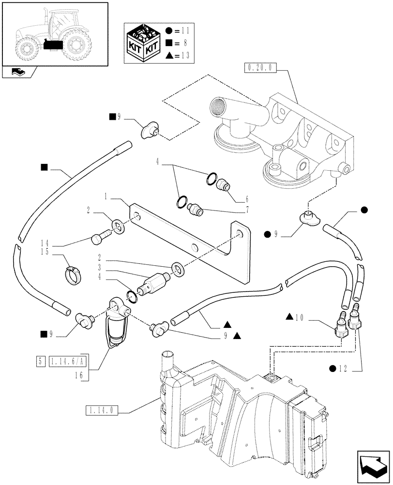 Схема запчастей Case IH PUMA 180 - (1.14.6[01]) - FUEL LINES - C7115 (02) - ENGINE EQUIPMENT