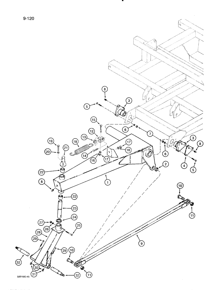 Схема запчастей Case IH 8500 - (9-120) - TRANSPORT ARM PARTS, USED WITH FRAME SECTION NUMBER THREE, 33 FOOT WIDE DRILL (09) - CHASSIS/ATTACHMENTS