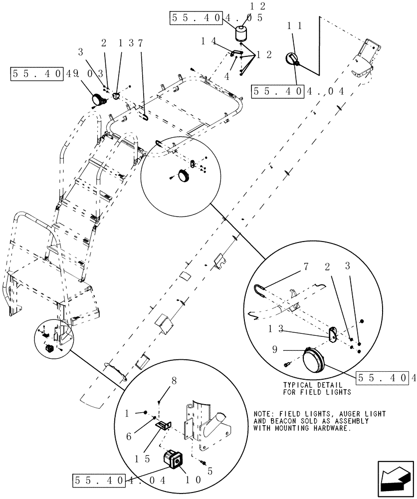 Схема запчастей Case IH 2280 - (55.404.02) - WORK, AUGER AND BEACON LIGHTING MOUNTS (55) - ELECTRICAL SYSTEMS