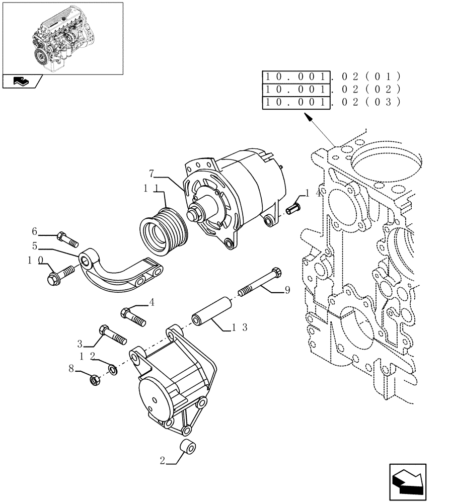 Схема запчастей Case IH 9010 - (55.301.02[02]) - ALTERNATOR MOUNTING - 9010 (55) - ELECTRICAL SYSTEMS