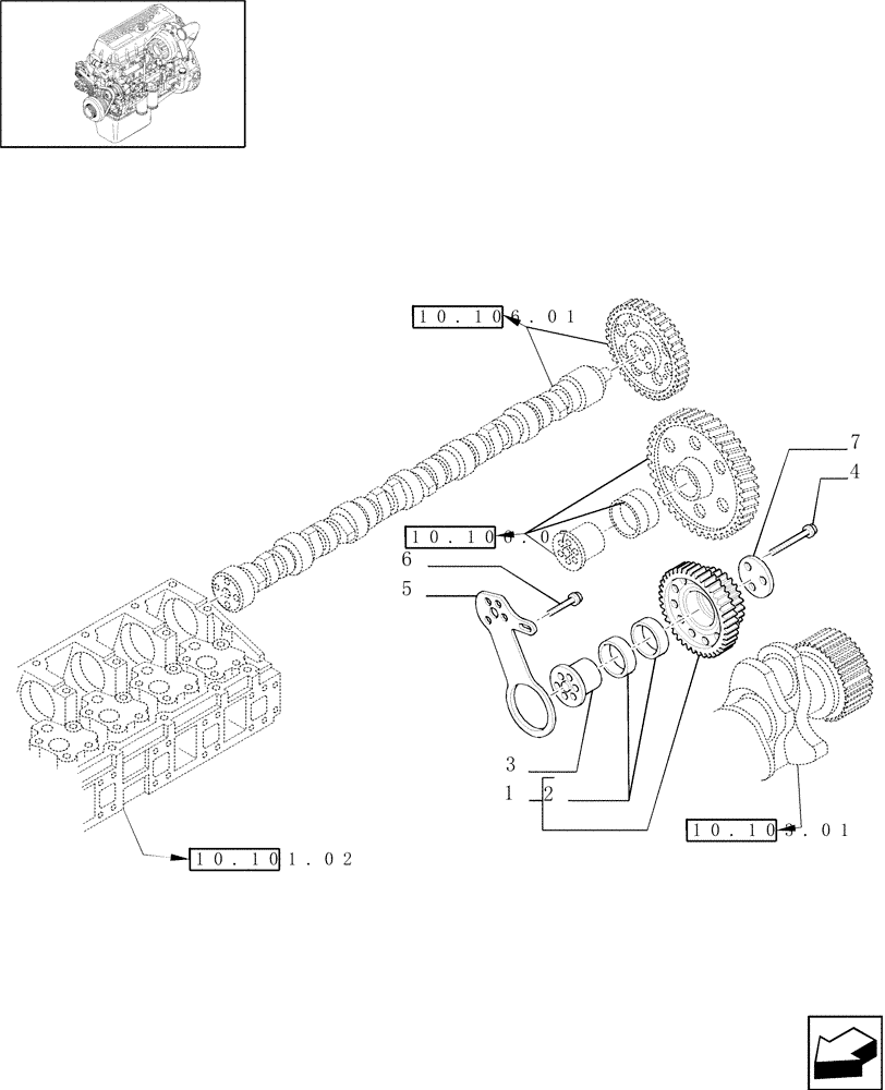 Схема запчастей Case IH 8120 - (10.106.02) - INTERMEDIATE GEARS, CAMSHAFT - 8120/8120(LA) (10) - ENGINE