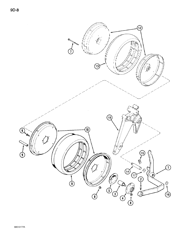 Схема запчастей Case IH 950 - (9D-08) - DUAL GAUGE WHEEL ATTACHMENT, VERTICAL FOLD PLANTERS (09) - CHASSIS/ATTACHMENTS