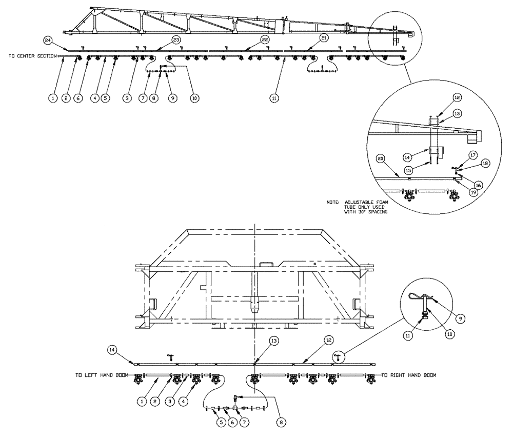 Схема запчастей Case IH PATRIOT WT - (09-032[01]) - 75 5-BOOM SHUTOFF - 20"/30" ON CENTER - NOZZLES Liquid Plumbing