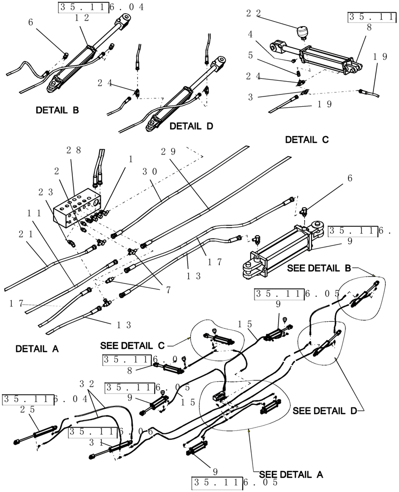 Схема запчастей Case IH 100 - (35.100.02) - HYDRAULIC - SUSPENDED BOOM - 120 - 134 LAYOUT (35) - HYDRAULIC SYSTEMS