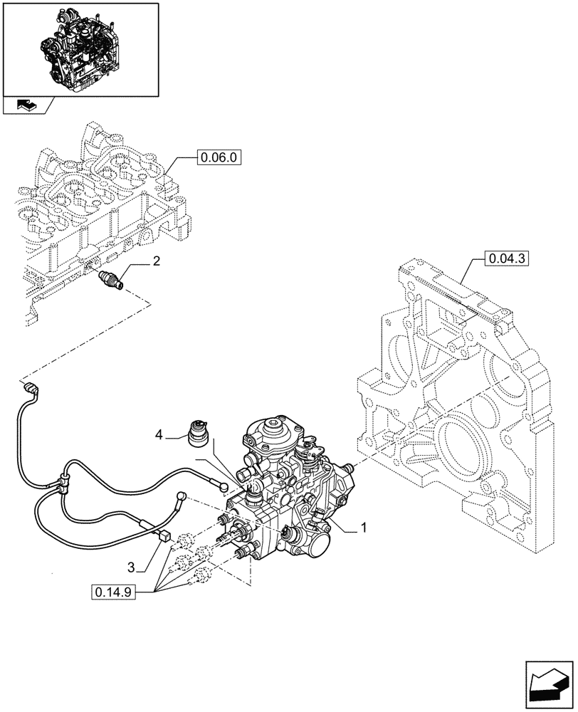 Схема запчастей Case IH FARMALL 95U - (0.14.0/02) - INJECTION PUMP (01) - ENGINE