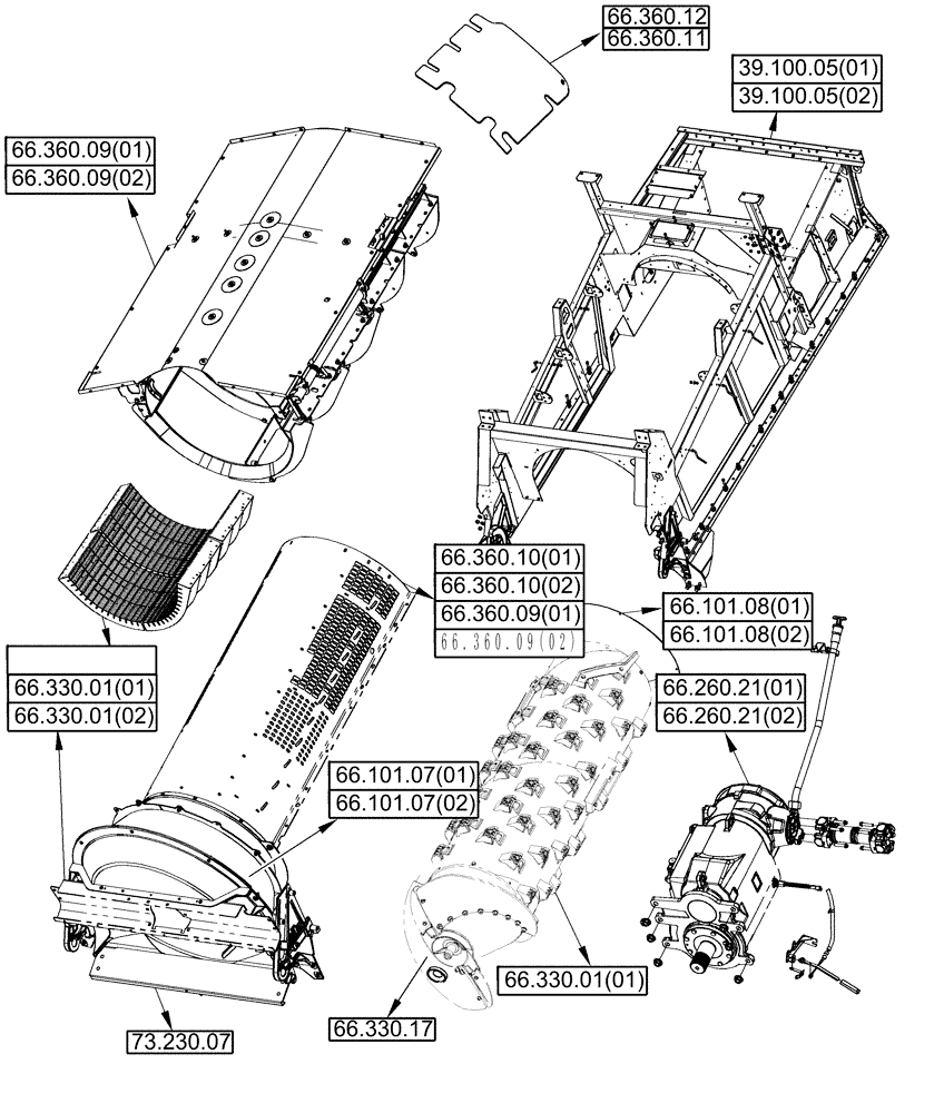 Схема запчастей Case IH 9010 - (66.000.00) - SECTION INDEX - THRESHING (FRAME, ROTOR AND CONCAVES) (66) - THRESHING