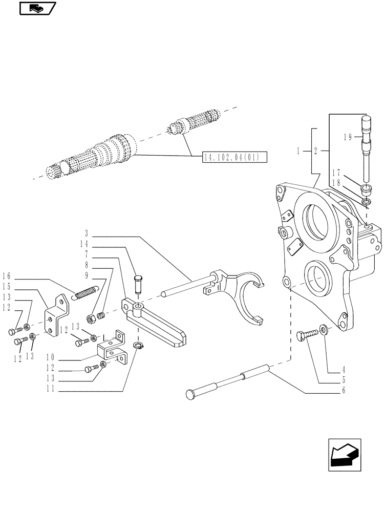 Схема запчастей Case IH MAGNUM 190 - (14.102.04[02]) - PTO 540/1000 RPM, SUPPORT & ENGAGEMENT, WITH POWERSHIFT TRANSMISSION (14) - MAIN GEARBOX & DRIVE