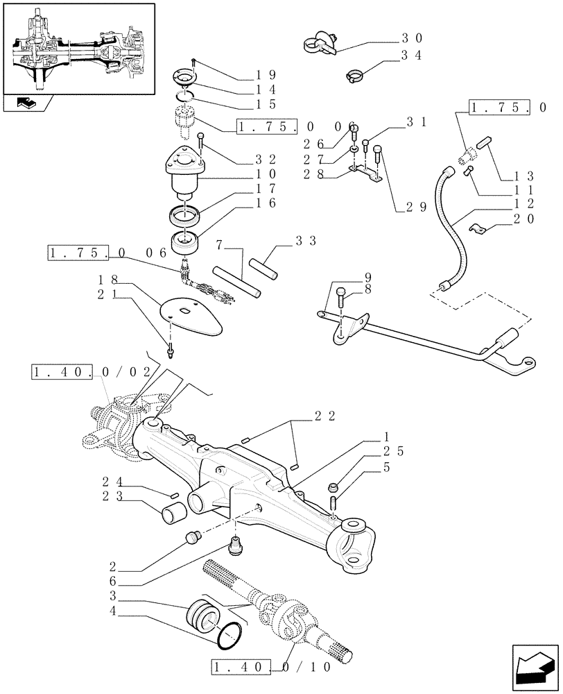 Схема запчастей Case IH PUMA 180 - (1.40.0/01) - FRONT AXLE - BOX AND STEERING SENSOR (04) - FRONT AXLE & STEERING