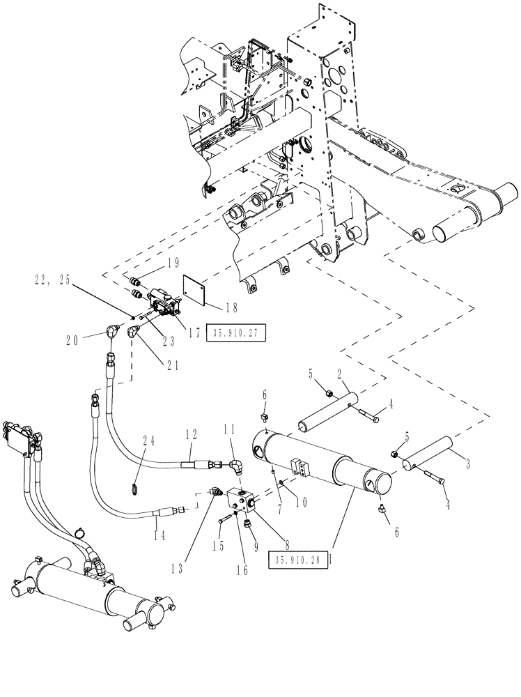 Схема запчастей Case IH 625 - (35.910.26[01]) - DRUM CONTROL VALVES AND LIFT CYLINDER SYSTEM, MODEL YEAR 2008 AND PRIOR (35) - HYDRAULIC SYSTEMS