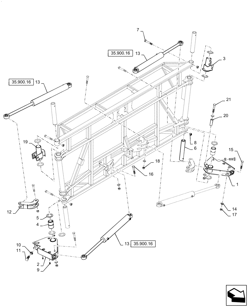 Схема запчастей Case IH 3330 - (39.105.08[03]) - CENTER SECTION HINGE, 120 BOOM, USED ON SN YBT029170 AND AFTER (39) - FRAMES AND BALLASTING