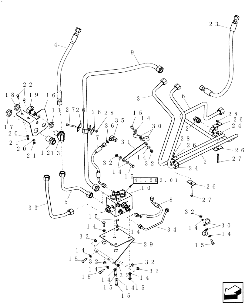 Схема запчастей Case IH 7120 - (35.300.01[01]) - HYDRAULICS LINES, PTO 3 (PTO REGULATOR VALVE) - PRIOR TO 4/2009 (35) - HYDRAULIC SYSTEMS