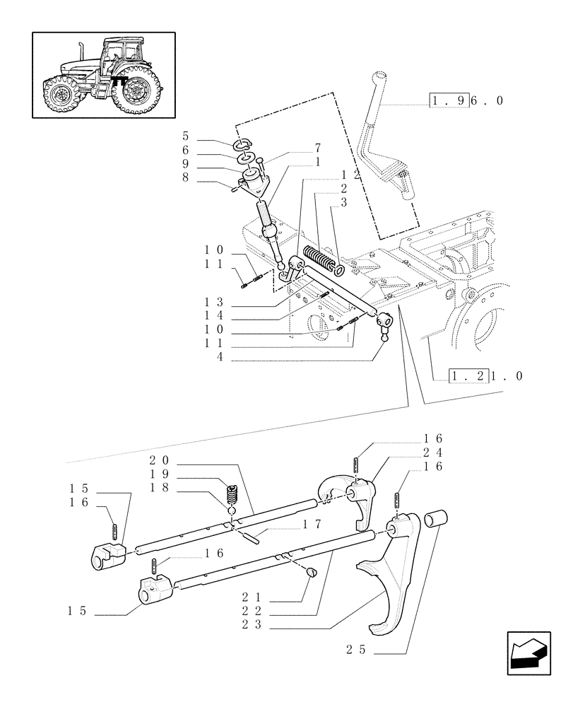 Схема запчастей Case IH JX100U - (1.32.2) - CENTRAL REDUCTION GEARS CONTROLS - RODS & FORKS, RELEVANT PARTS (03) - TRANSMISSION