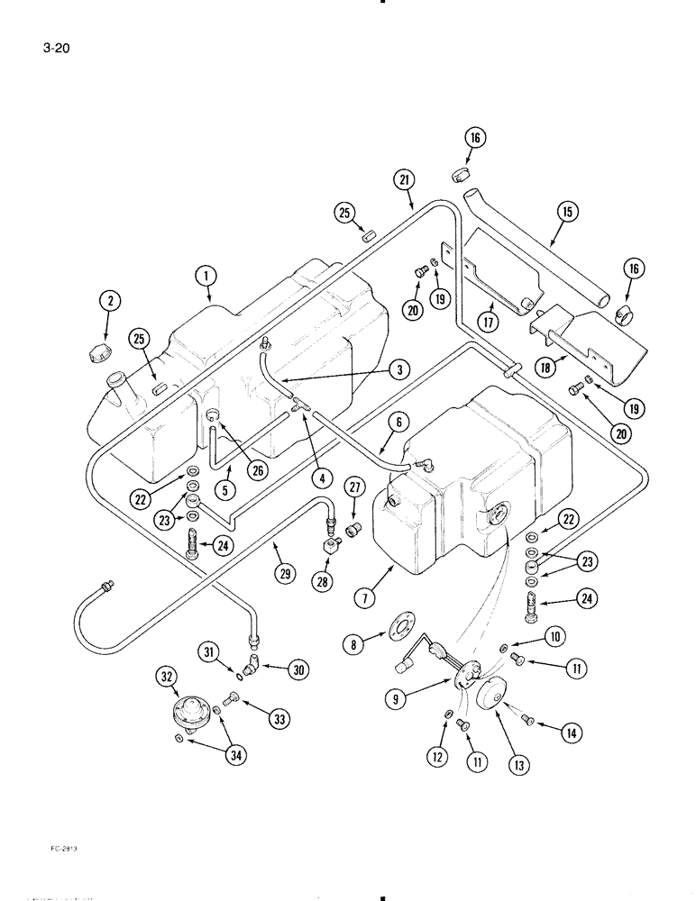 Схема запчастей Case IH 695 - (3-20) - FUEL TANK AND FUEL LINES, TRACTOR WITH CAB (03) - FUEL SYSTEM