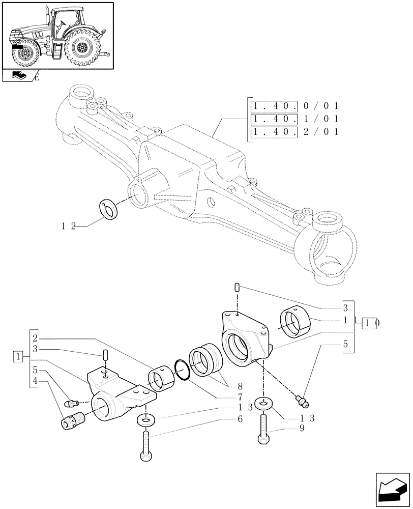 Схема запчастей Case IH PUMA 155 - (1.21.1/01[02]) - SUPPORT FOR 4WD SUSPENDED FRONT AXLE - TRUNNIONS (03) - TRANSMISSION