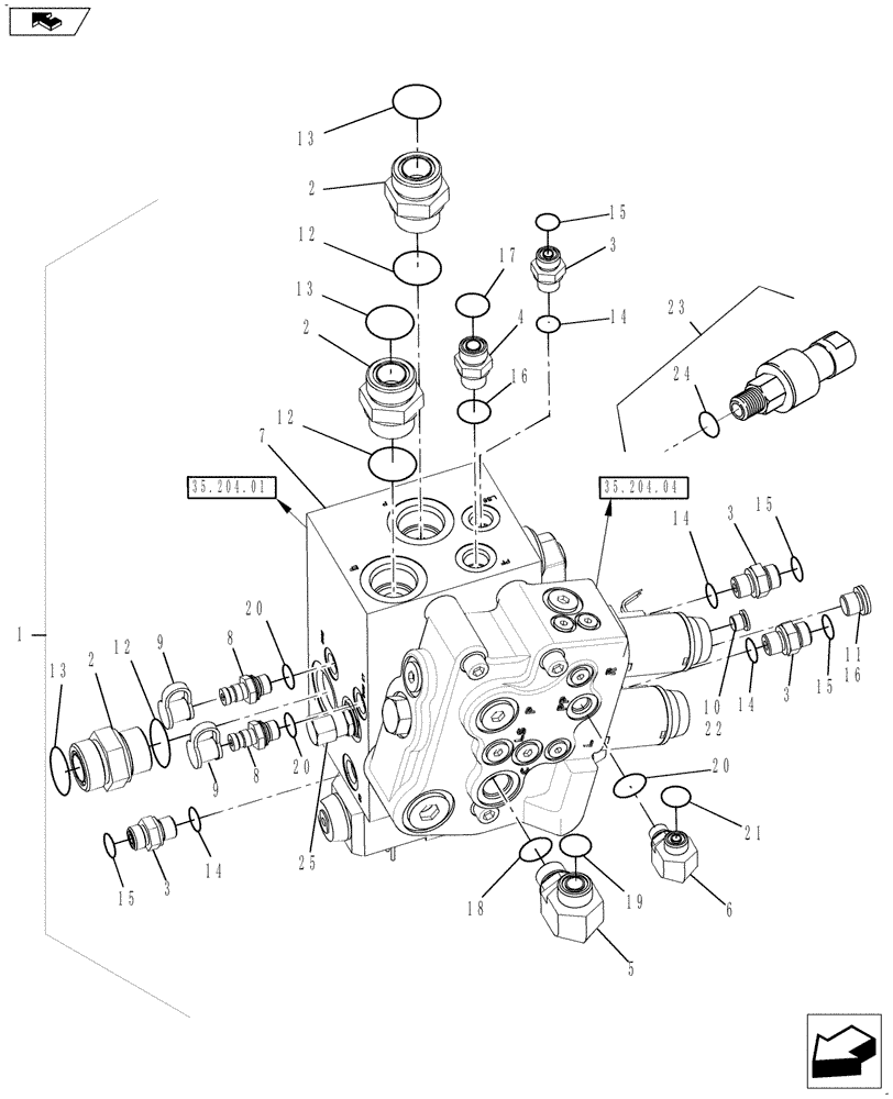 Схема запчастей Case IH 7230 - (35.204.10) - VALVE, HYDRAULIC - MAIN STACK (35) - HYDRAULIC SYSTEMS