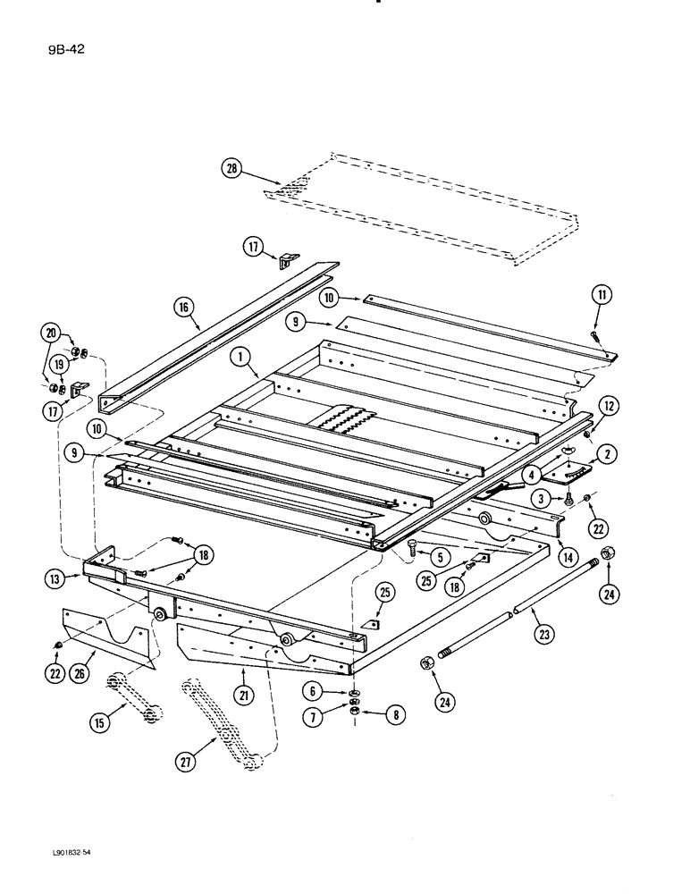 Схема запчастей Case IH 1620 - (9B-42) - SHOE SIEVE (14) - ROTOR, CONCANVES & SIEVE