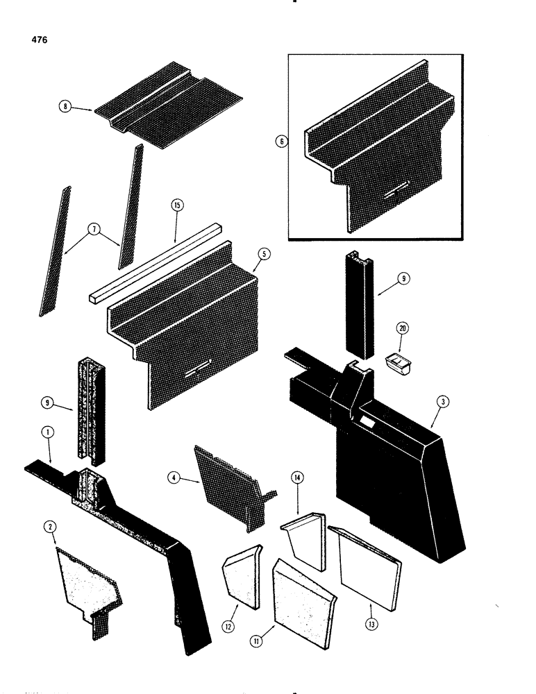 Схема запчастей Case IH 1270 - (476) - CAB, ACOUSTICAL COVERS, FIRST USED CAB SERIAL NUMBER 8755101 (09) - CHASSIS/ATTACHMENTS