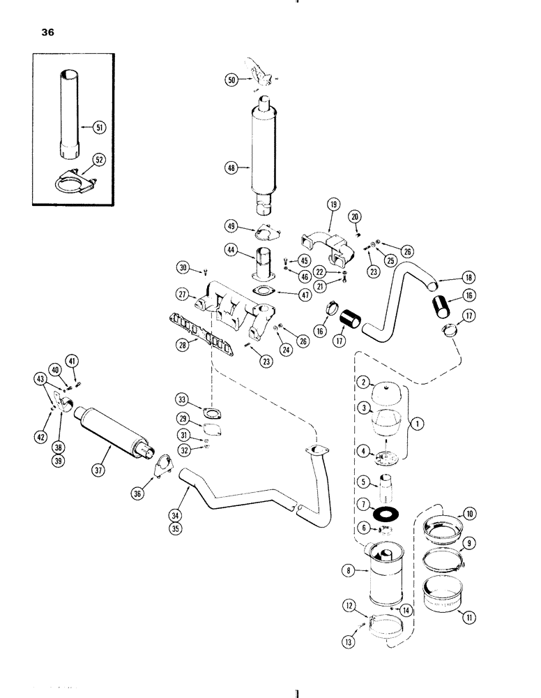 Схема запчастей Case IH 570 - (036) - AIR CLEANER-MANIFOLD-MUFFLER, 570 (159) SPARK IGNITION ENGINE (02) - ENGINE