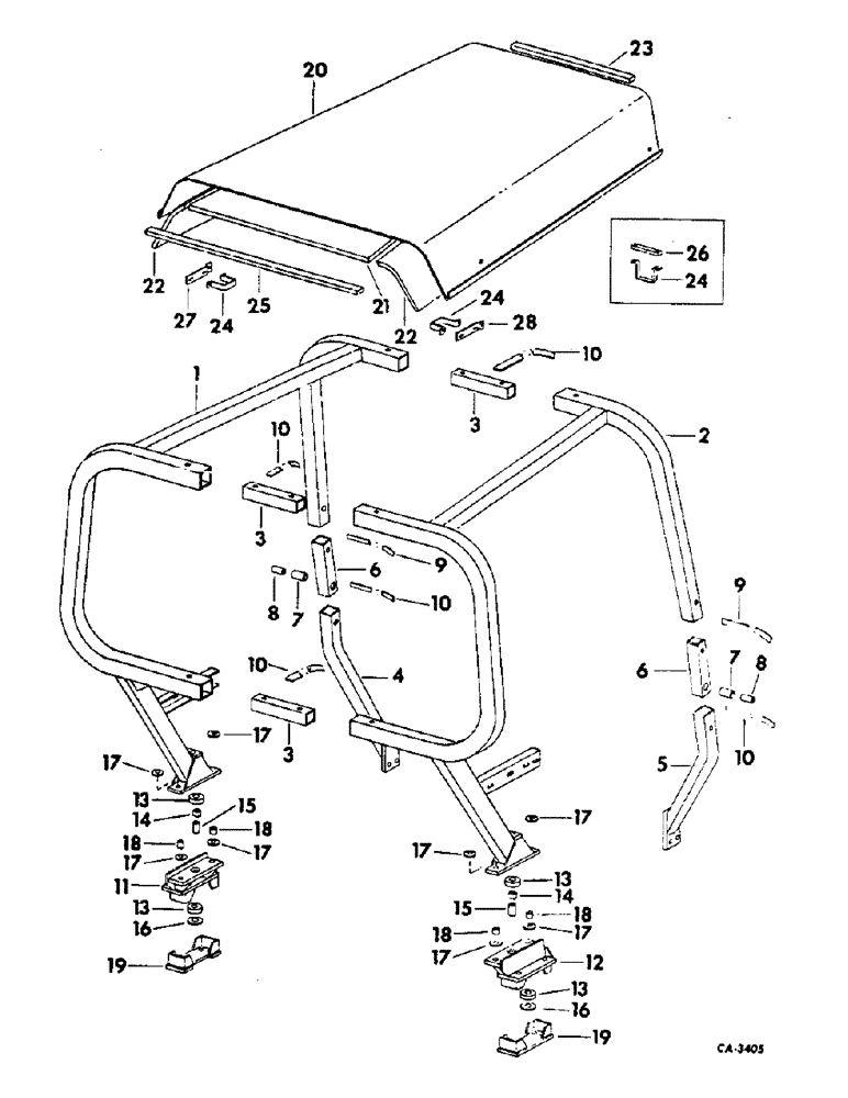 Схема запчастей Case IH 1568 - (13-32) - SUPERSTRUCTURE, PROTECTIVE FRAME, FOUR POST (05) - SUPERSTRUCTURE