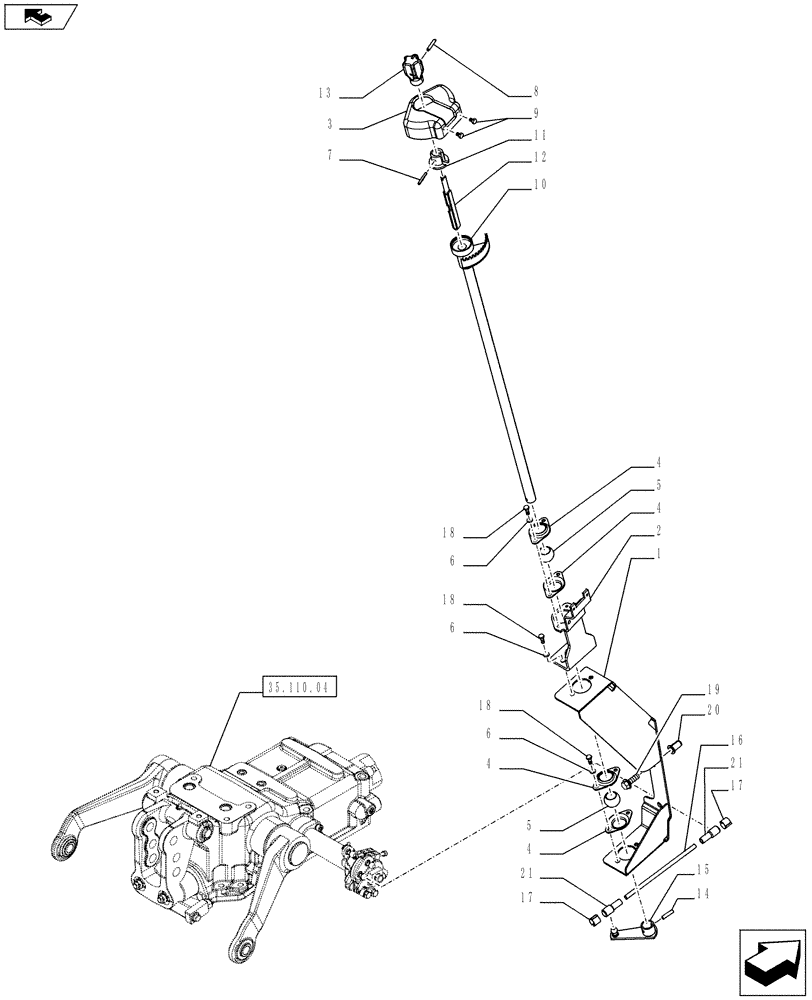 Схема запчастей Case IH FARMALL 75C - (35.108.03) - EXTERNAL HYDRAULIC LIFT CONTROL LEVER - W/CAB (VAR.332035) (35) - HYDRAULIC SYSTEMS