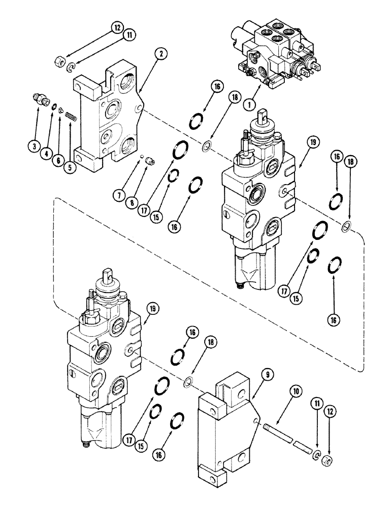 Схема запчастей Case IH 4694 - (8-340) - REMOTE HYDRAULIC VALVE ASSEMBLY, TWO CIRCUIT SYSTEM WITHOUT LOAD CHECK (08) - HYDRAULICS