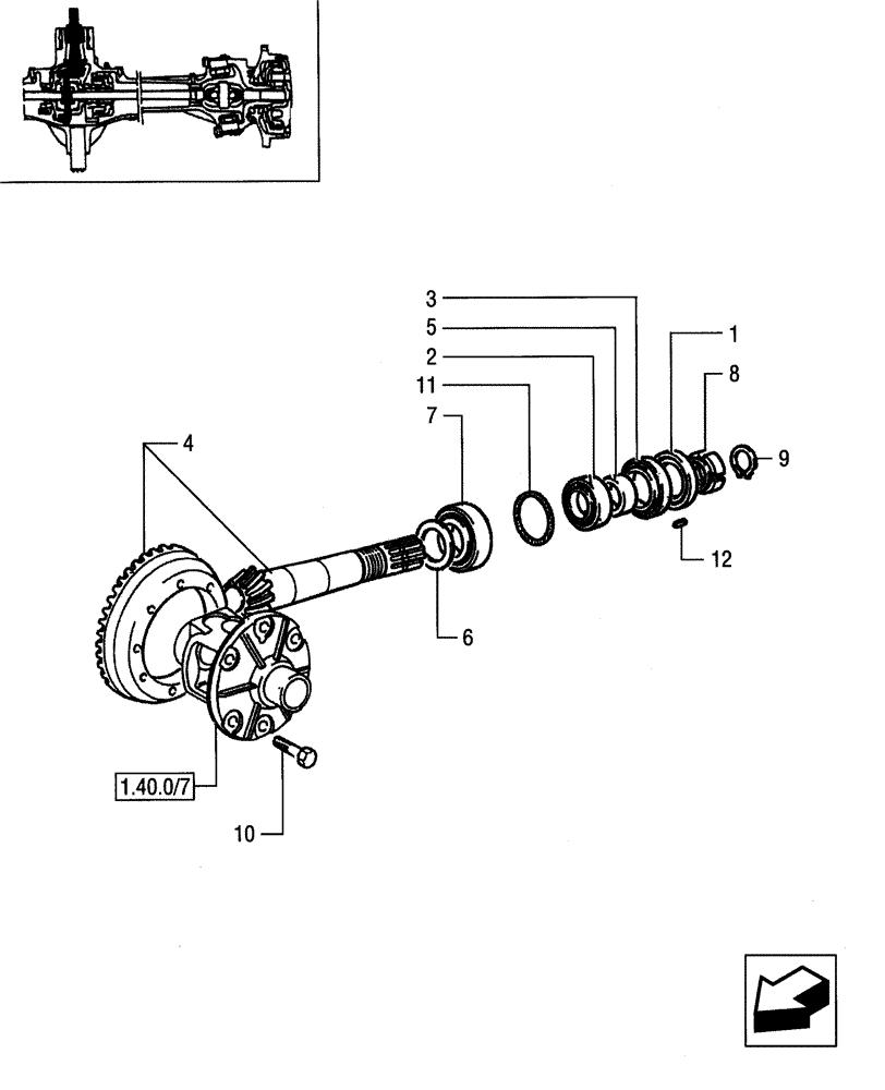 Схема запчастей Case IH JX85 - (1.40.0/06[02]) - FRONT AXLE - BEVEL GEAR PAIR - SHIMS AND BEARINGS (04) - FRONT AXLE & STEERING