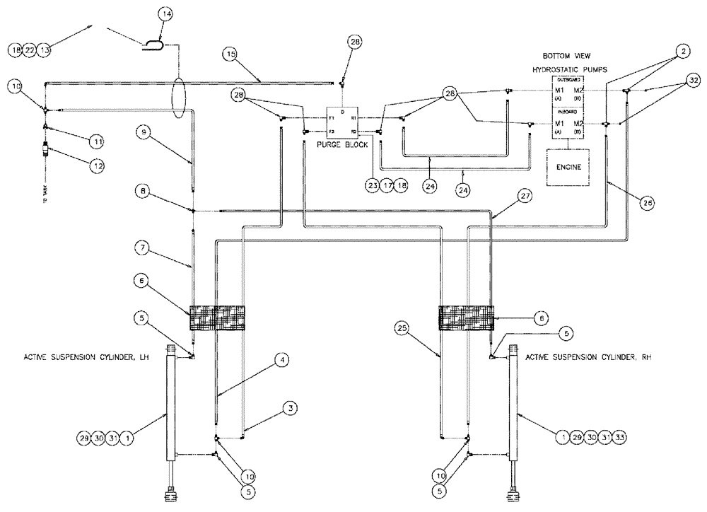 Схема запчастей Case IH 3185 - (06-009) - ACTIVE SUSPENSION Hydraulic Plumbing