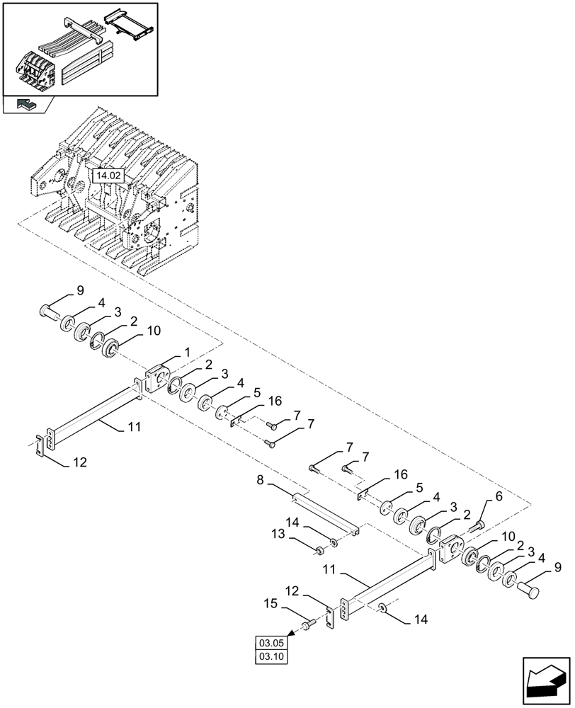 Схема запчастей Case IH LBX332S - (14.01[01]) - PLUNGER, RODS (14) - BALE CHAMBER