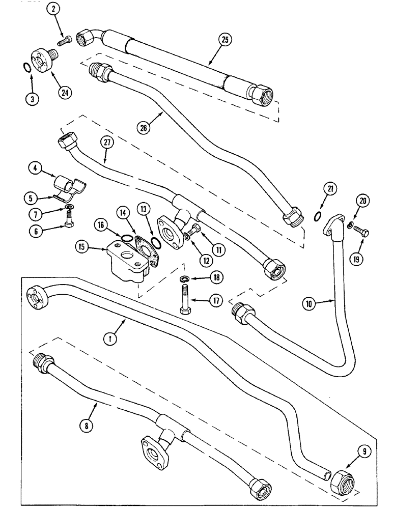 Схема запчастей Case IH 1594 - (8-266) - TUBES FOR FRONT SECTION OF TANDEM PUMP (08) - HYDRAULICS