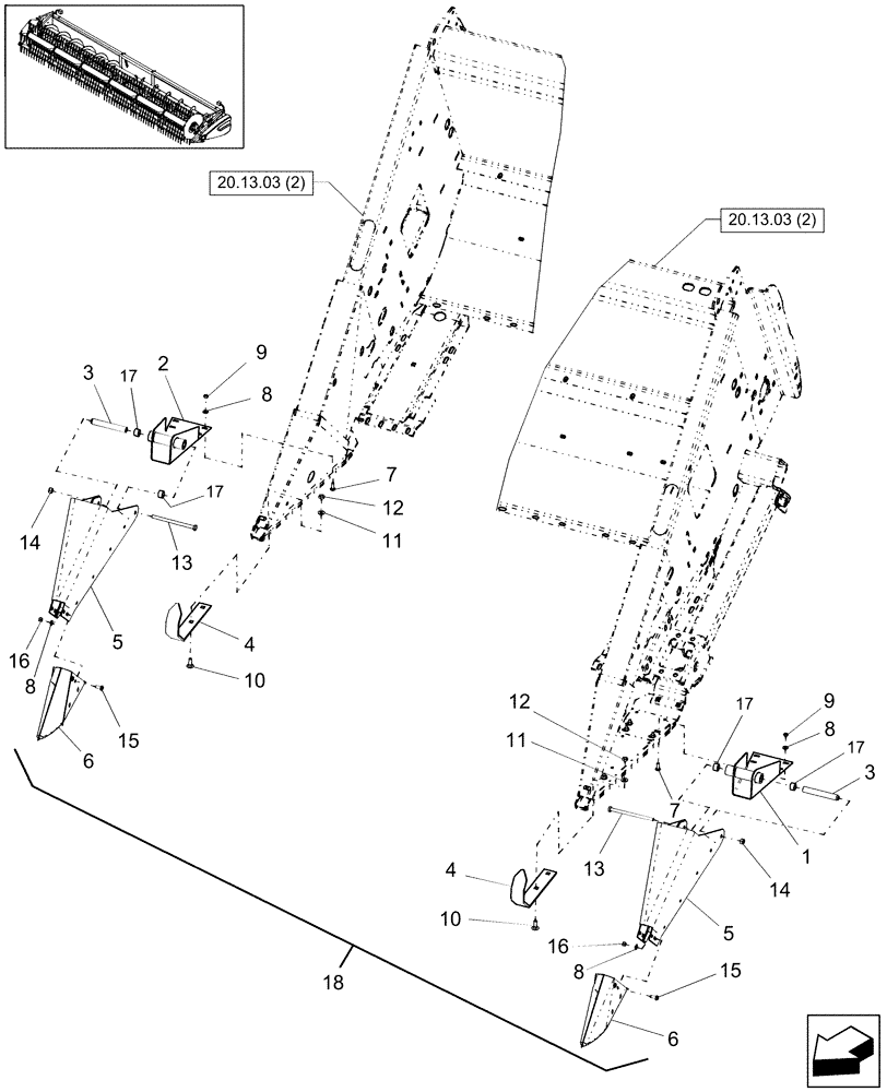 Схема запчастей Case IH 2010 - (20.13.04[2]) - DIVIDER, MEDIUM, PIN CBJ021301 AND AFTER (58) - ATTACHMENTS/HEADERS