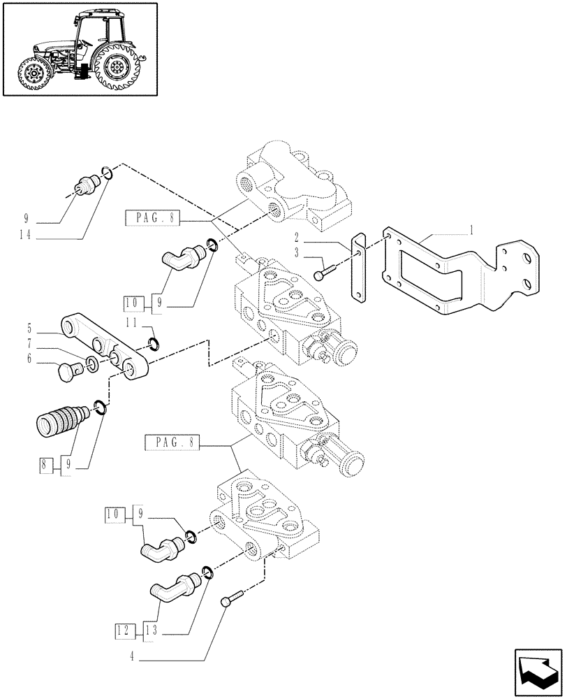 Схема запчастей Case IH JX1060C - (1.82.7/08[13]) - (VAR.591) 4 FAST CONNECTORS FOR MID-MOUNT REMOTES - QUICK COUPLING - D5484 (07) - HYDRAULIC SYSTEM