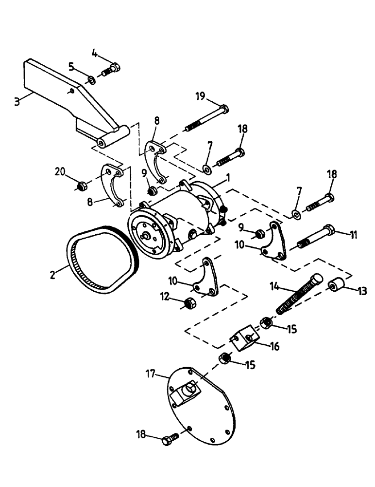 Схема запчастей Case IH 7000 - (A13-05) - AIR CONDITIONER COMPRESSOR, MOUNT AND BELT, 125 Mainframe & Functioning Components