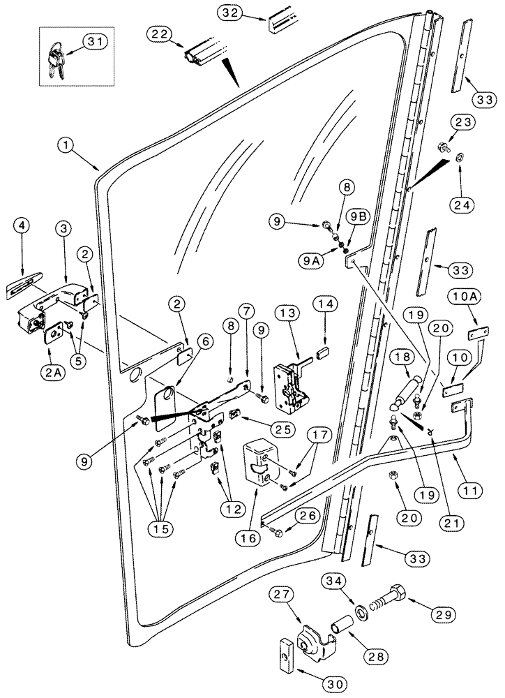 Схема запчастей Case IH 2555 - (09E-02) - CAB DOOR ASSY, LEFT HAND (10) - CAB & AIR CONDITIONING