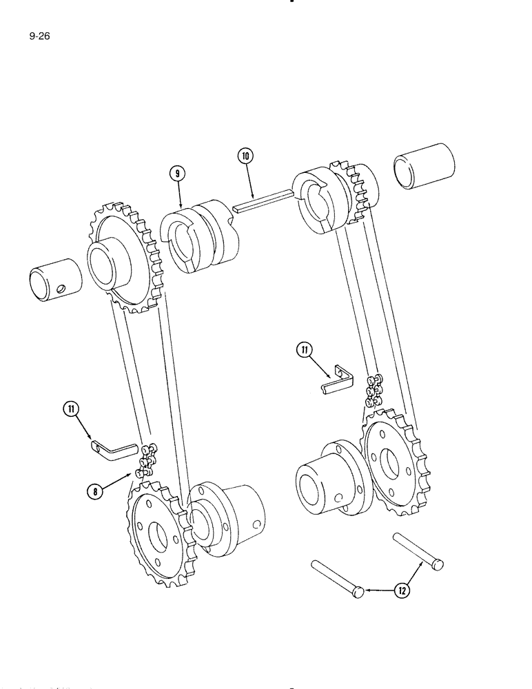 Схема запчастей Case IH 595 - (9-26) - TWO SPEED APRON DRIVE, WITHOUT SIDE BEARING SUPPORT, MACHINES BUILT BETWEEN 1978 AND1979 (09) - CHASSIS/ATTACHMENTS