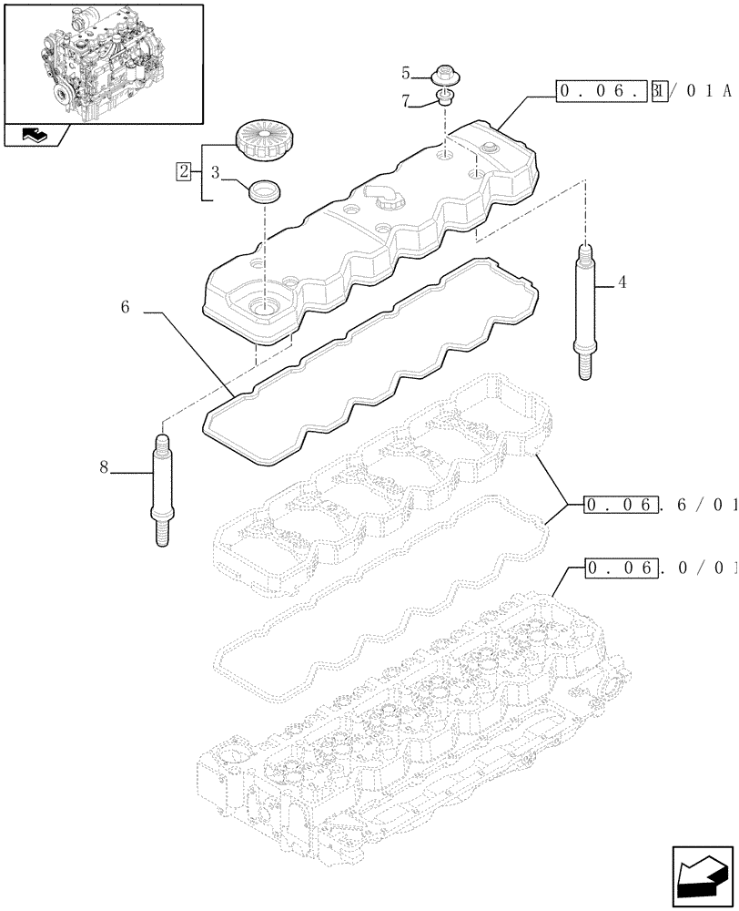 Схема запчастей Case IH MAXXUM 115 - (0.06.3/01) - CYLINDER HEAD COVERS (STD + VAR.330003-332115) (01) - ENGINE