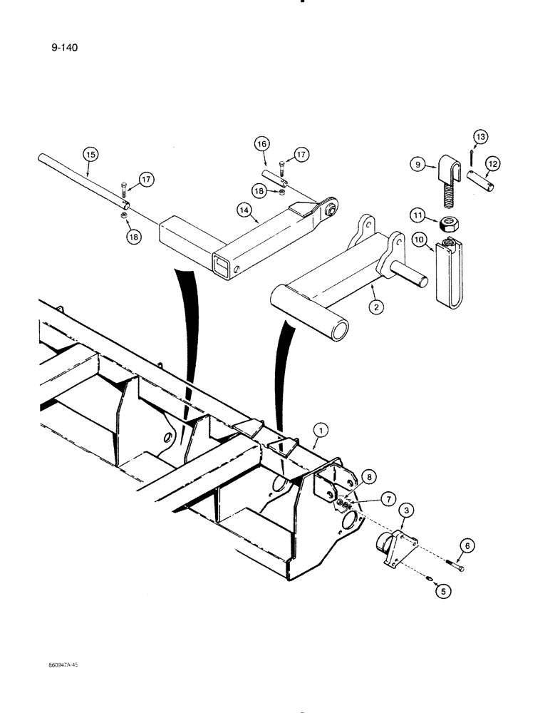 Схема запчастей Case IH 8500 - (9-140) - MASTER CYLINDER LIFT ARM AND CART LINK, USED WITH FRAME SECTION NUMBER THREE, 45 FOOT WIDE DRILL (09) - CHASSIS/ATTACHMENTS