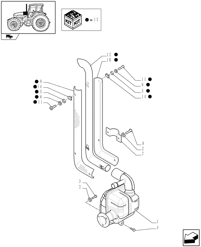 Схема запчастей Case IH FARMALL 85U - (1.15.1/01[01A]) - EXHAUST ASPIRATED DRY AIR CLEANER - MUFFLER - W/CAB - D6893 (VAR.331199) (02) - ENGINE EQUIPMENT