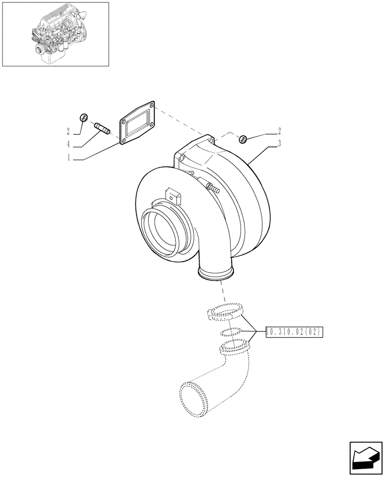 Схема запчастей Case IH 8120 - (10.250.05[02]) - TURBOCHARGER - 8120/8120(LA) (10) - ENGINE