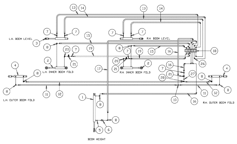 Схема запчастей Case IH PATRIOT WT - (06-006) - HYDRAULIC PLUMBING (60 & 75 BOOMS) 7-BANK VALVE Hydraulic Plumbing