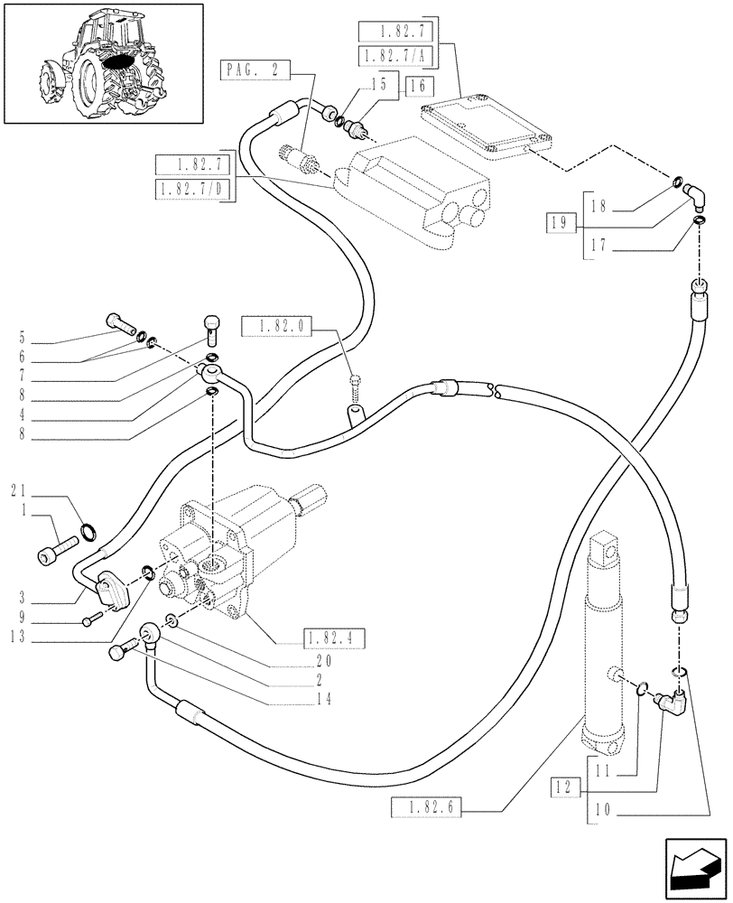 Схема запчастей Case IH MXU125 - (1.82.1/04[01A]) - (VAR.355-355/1) 2/4 CCLS CONTROL VALVES WITH TRAILER BRAKE VALVE (ITALY) - HYDR. LIFT PIPES - D5151 (07) - HYDRAULIC SYSTEM