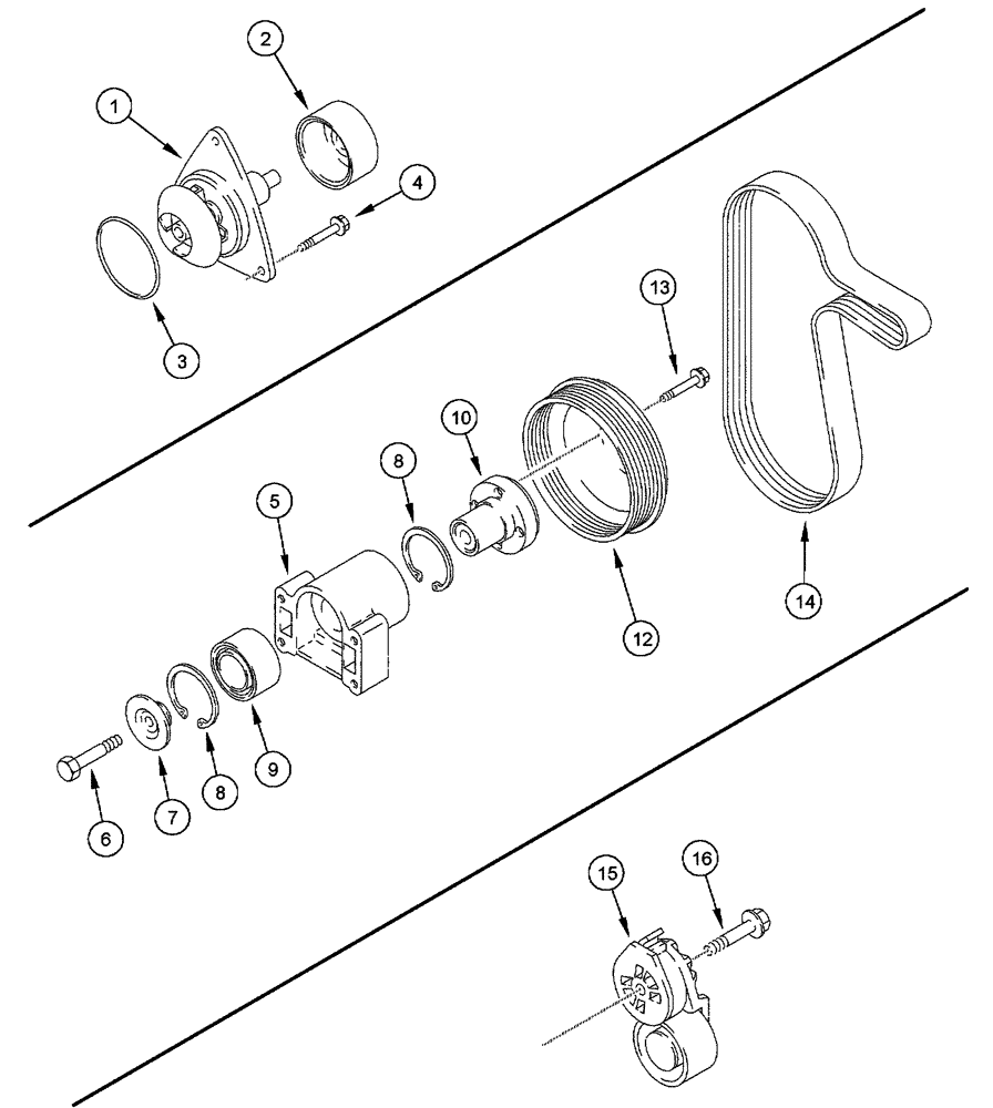 Схема запчастей Case IH FLX3010 - (02-032) - WATER PUMP, FAN DRIVE, AND BELT TENSIONER, FLX3010 (01) - ENGINE